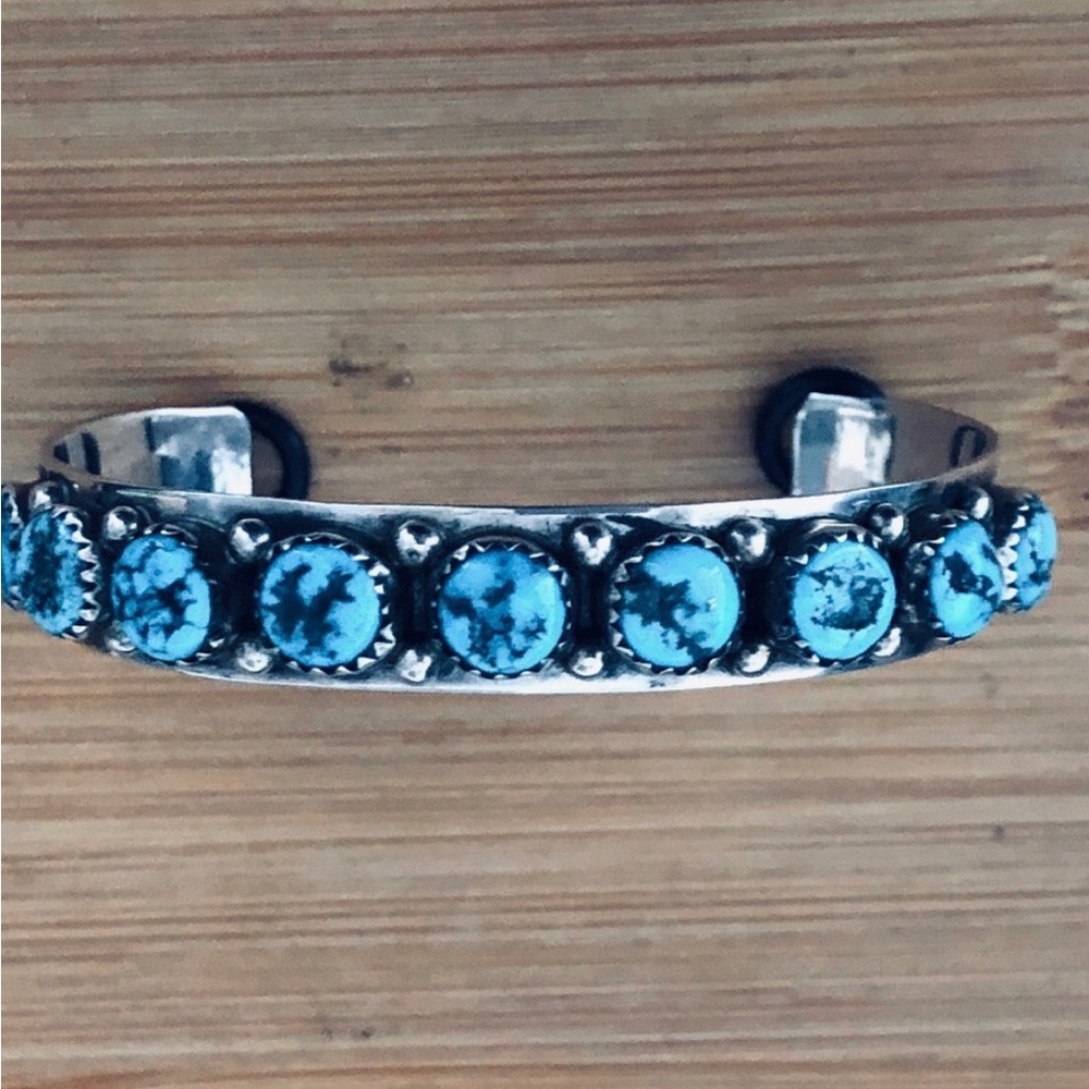$196 Signed Navajo Turquoise & Sterling Cuff Marked As STERLING - Picture 7 of 11